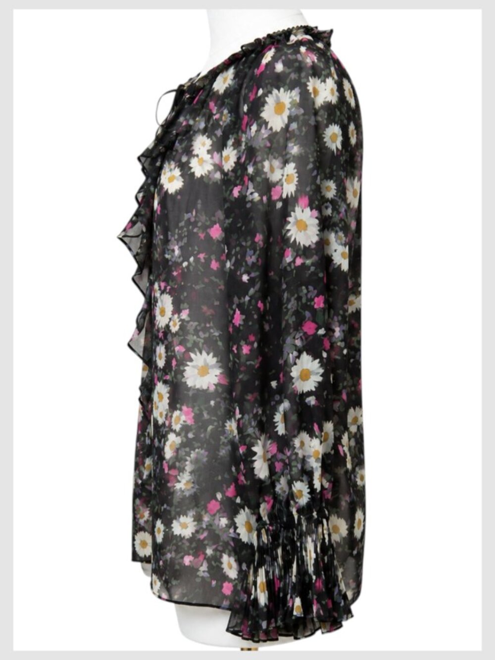 Kobi Halperin Sydney Blouse Black Pink White Multi Floral Chiffon Size L - Picture 6 of 11